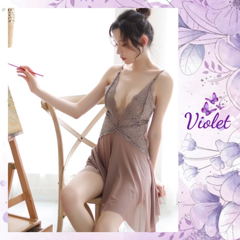 Violet Lingerie Sexy Deep V Renda Model Jumbai  Pesta Elegant 1017
