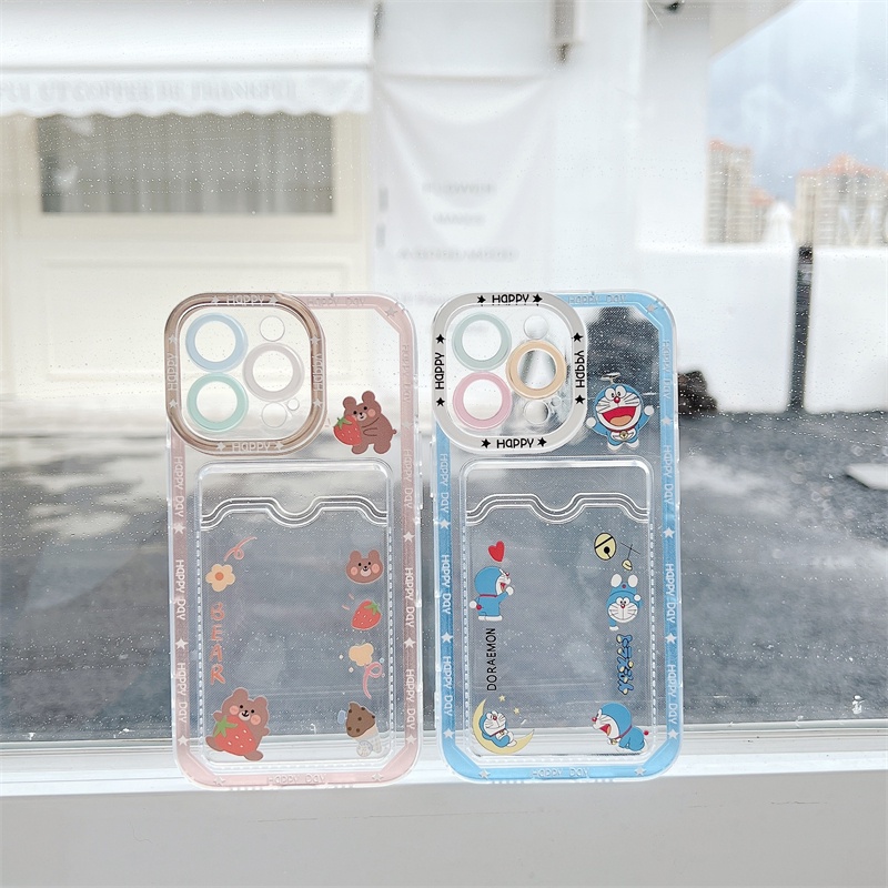 Soft Case Pelindung Lensa Transparan Motif Kartun Doraemon Beruang Untuk iPhone 12 13 Pro MAX 11 X XR XS MAX 7 8 Plus