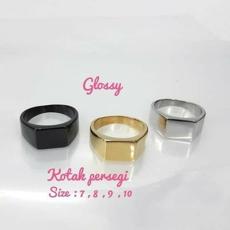 Cincin titanium pria square simple