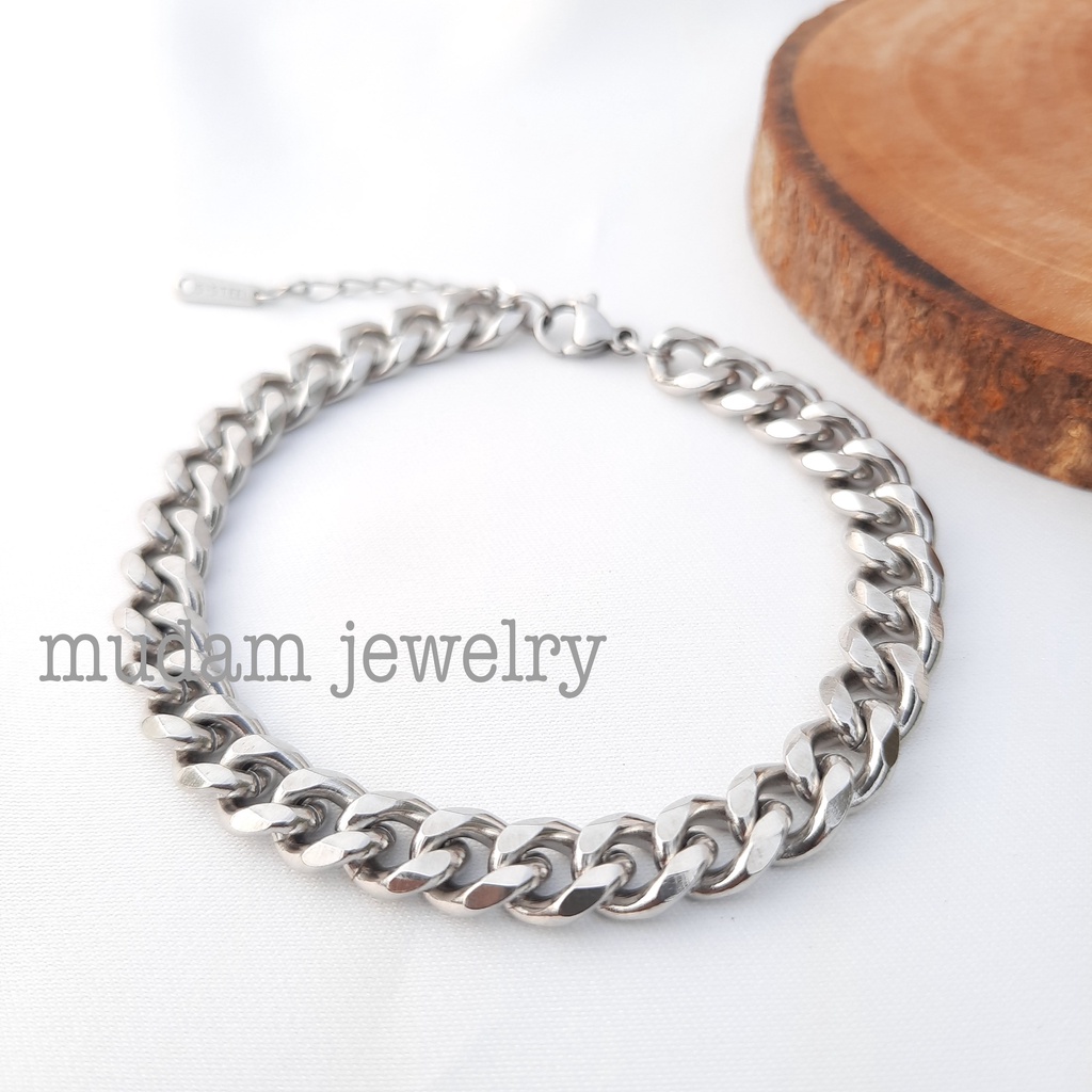 Gelang Tangan Untuk Pria dan Wanita Rantai Lebar 0,8cm Titanium Model Polos