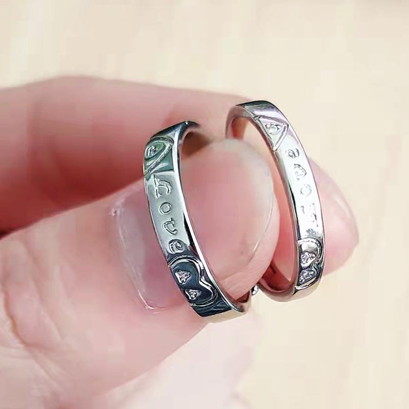 Cincin Adjustable Desain Hati Bahan Stainless Steel 925 Untuk Pasangan