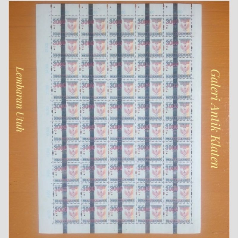 

Materai Tempel Lembaran utuh Rp 3000 Rupiah isi 50 pcs tahun 2005-2006-2007-2008-2009-2010 Meterai