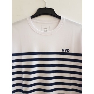 Kaos NEVADA Lengan Panjang Putih dengan Garis Garis Biru Depan Belakang dan Tulisan NVD Didada Kiri ( katun mix )-2
