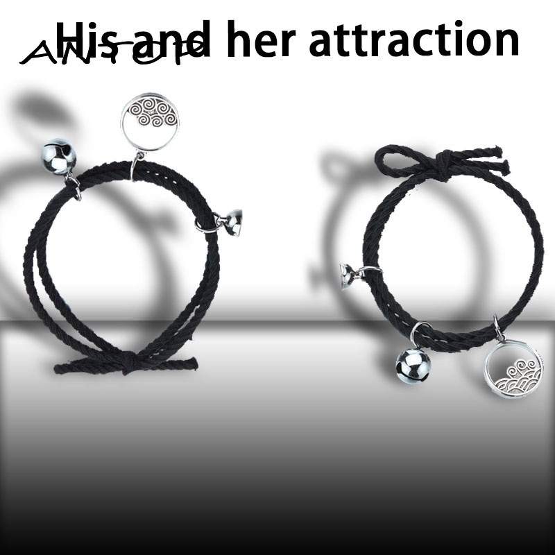 1 Pasang Baru Magnetic Couple Gelang Lonceng Gelombang Berkat Jalinan Tangan Tali Aksesoris Hadiah ANTOP