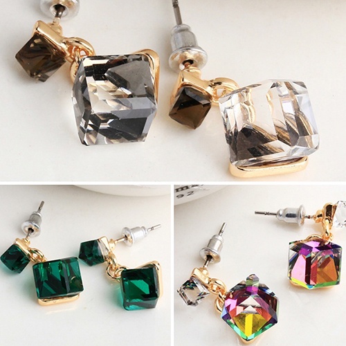 Hu Hu Hu Hu Hu Alat Bantu Pasang Kacamata♡ Anting Stud Liontin Bentuk Kubik Persegi Gaya Korea Untuk Wanita