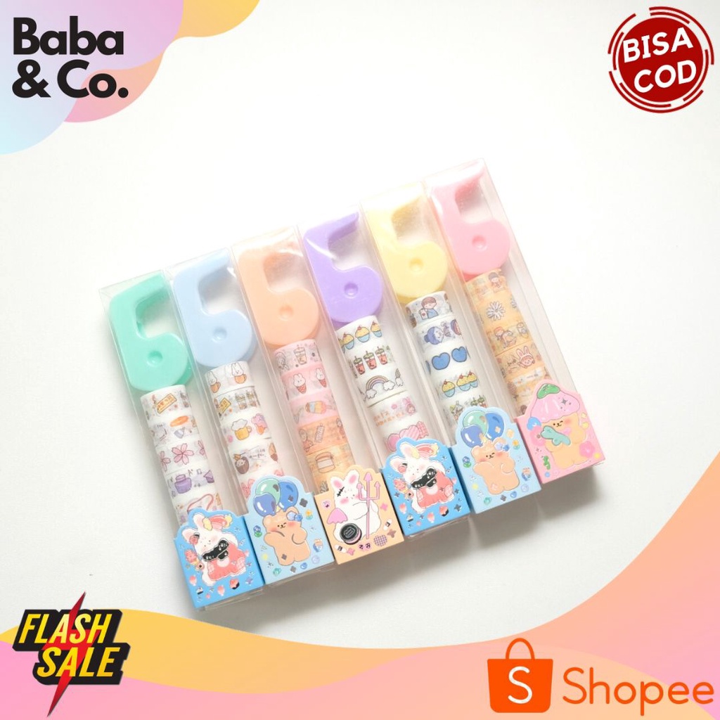 

PAKET SOLATIP MINI 1 SET 8pcs FREE DISPENSER MINI WASHI TAPE SELOTIP ROLL LUCU UNIK JD2230
