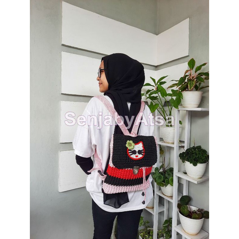 Tas Ransel Rajut Anak Hello Kitty