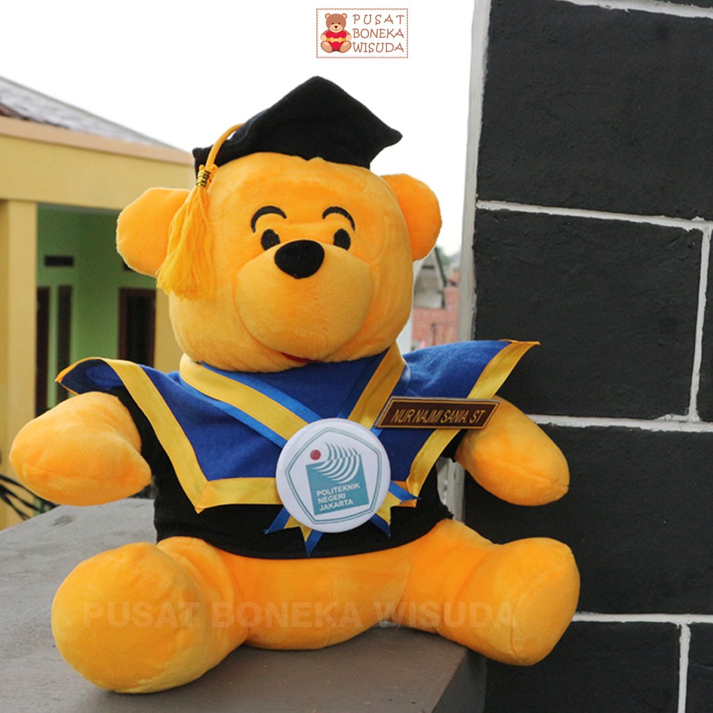 Boneka Wisuda Winnie the Pooh Orange Kado Hadiah Skripsi Graduation Kelulusan Kampus Jakarta Depok