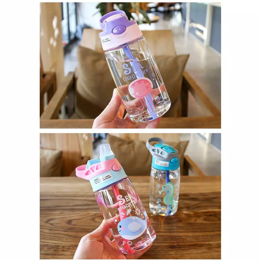 Botol Air Minum Anak Sedotan Motif Animal Sea Country BPA Free 480ml B818