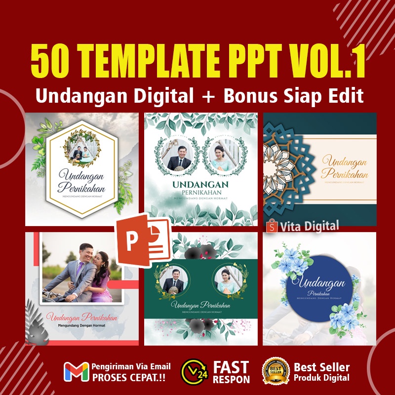 Template Undangan Pernikahan Digital PPT 50+ Bonus Premium Vol.1