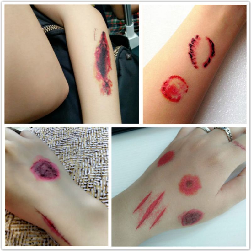 Grosir Termurah Tato Luka Stiker Tato temporer untuk make up cosplay helloween Prank Terluka jahitan , mata , paku , silet