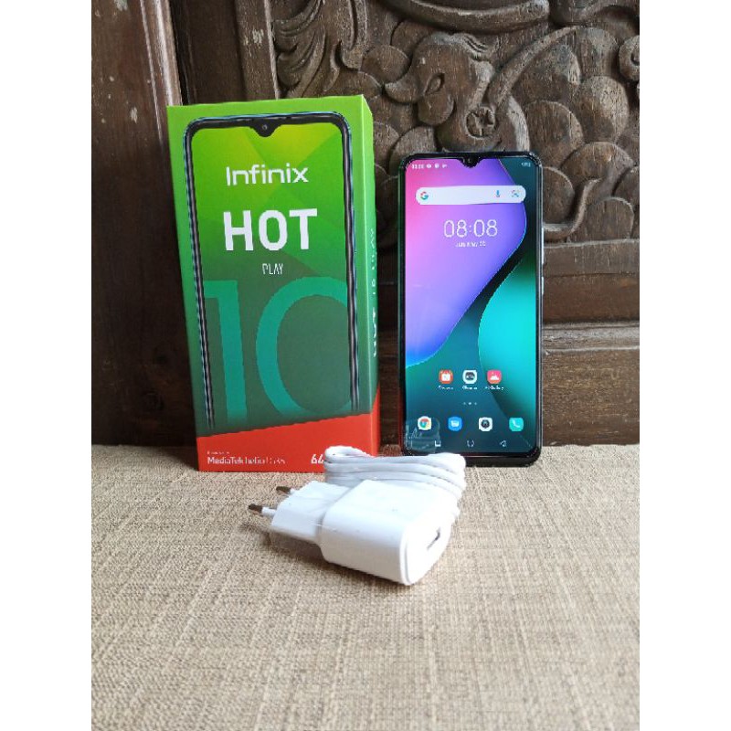 Handphone Infinix Hot 10 Play 4/64 Morand Green Full Set Second(Sold)