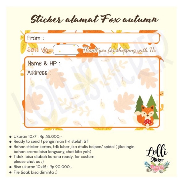 

Sticker Alamat Fox Autumn / Sticker Label Pengiriman Olshop Stiker Alamat Online Shop