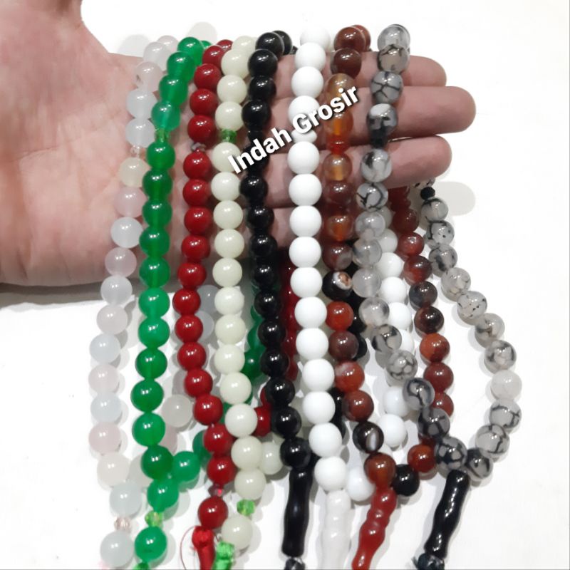 Tasbih Batu 10mm 33Butir Sulaiman Madu Sisik Naga Marjan Giok Hijau Morganet Black Onex