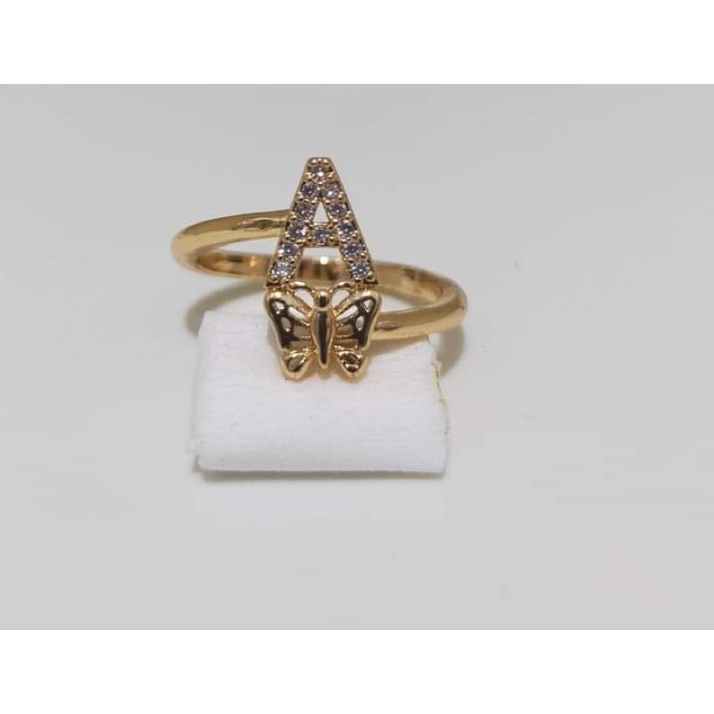 Cincin Huruf TITANIUM A-Z Motif Kupu&quot; Perhiasan Wanita Gold dan Silver limited edition