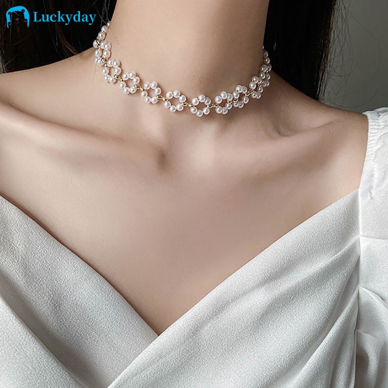 YEEZII Fashion Korean Pearl Choker Necklace Elegant Gold Chain Necklace for Women Accessories Jewelry Gift