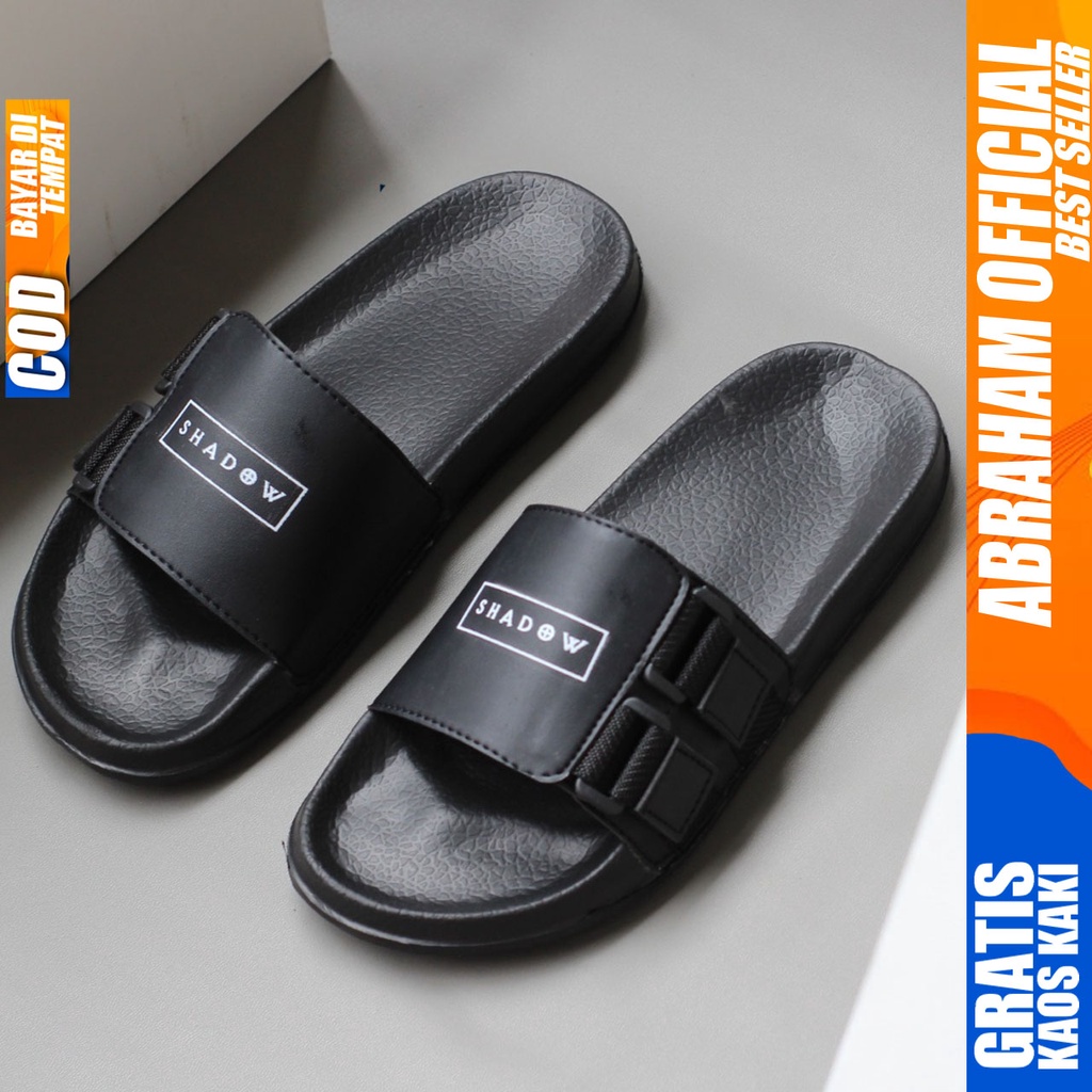 ABRAHAM Vincen Sandal Slide Pria Sendal Slop Flip Flop Hitam