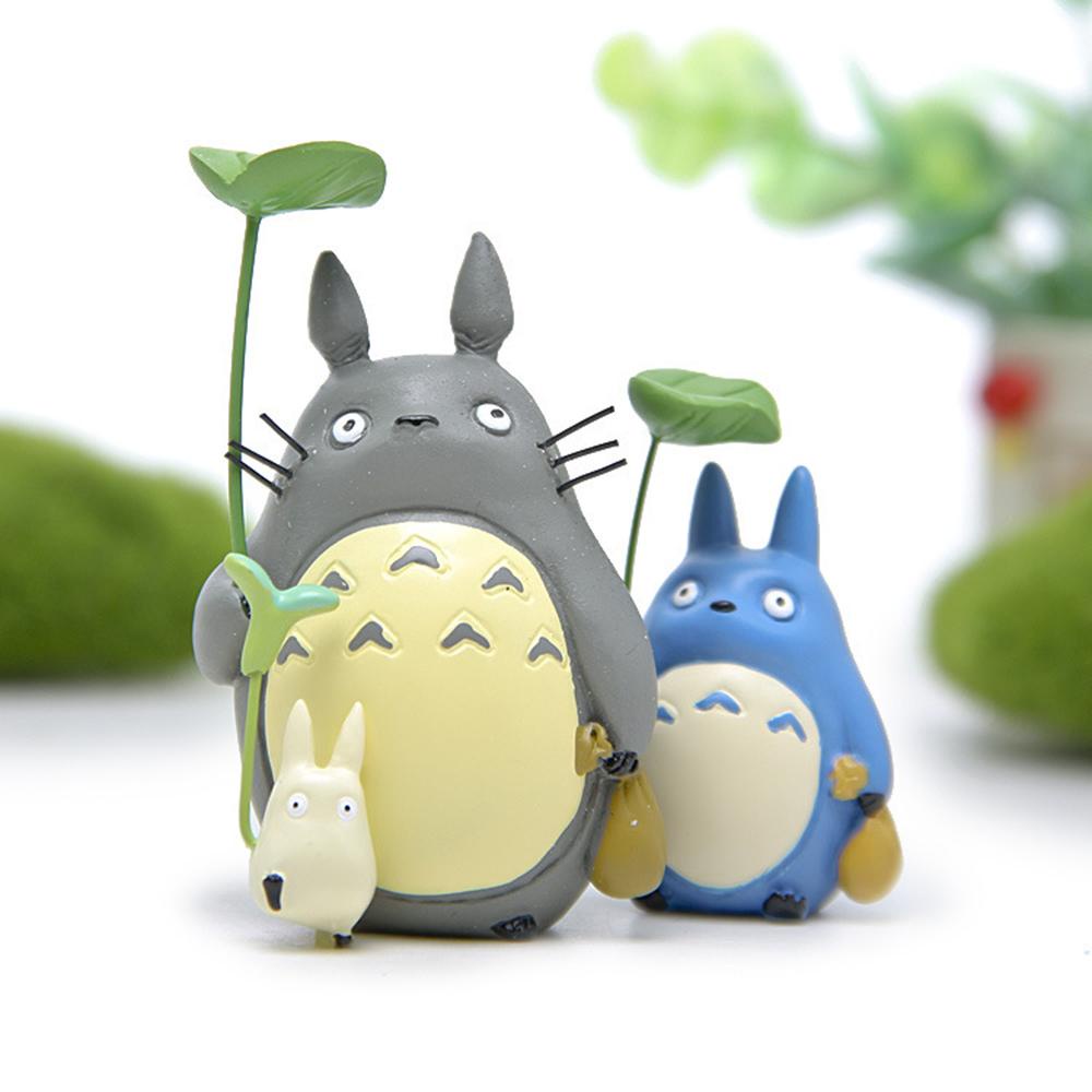 Agustina Action Figure Anime 3Pcs /set Miniatur Kerajinan Dekorasi Lanskap Mikro Totoro Dengan Ornamen Daun