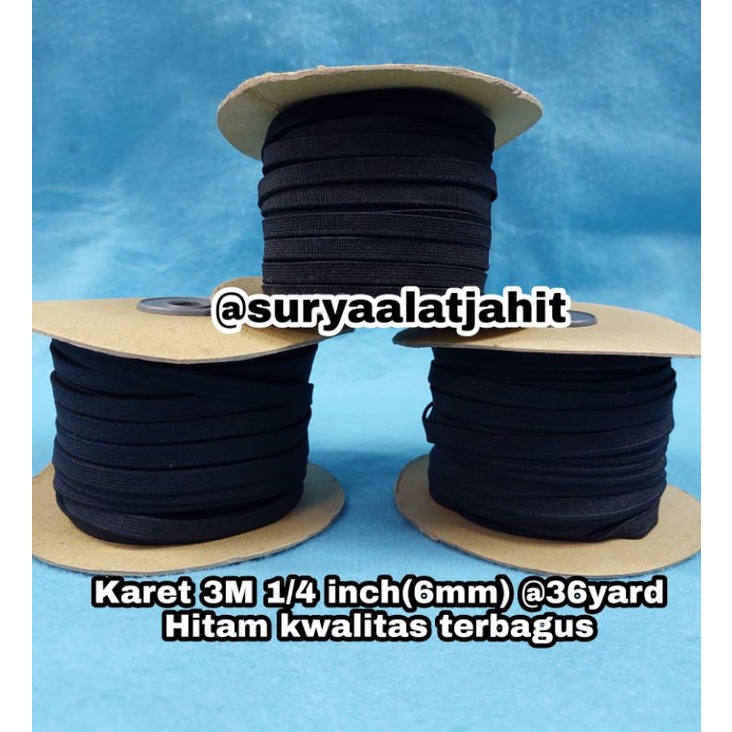 Karet 3Man 1/4in/6mm @36y Hitam terbagus =rp.71.500/1Rol