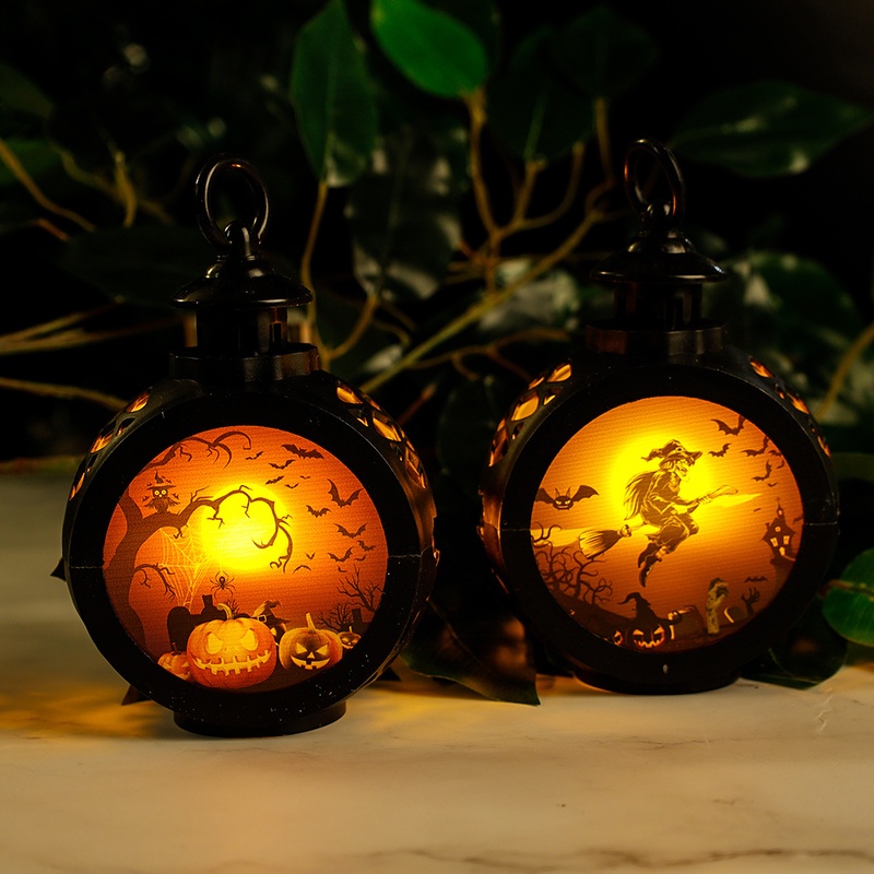 1pc Lampu Lentera LED Portable Desain Hantu / Tengkorak / Penyihir / Labu Halloween Untuk Dekorasi Pesta