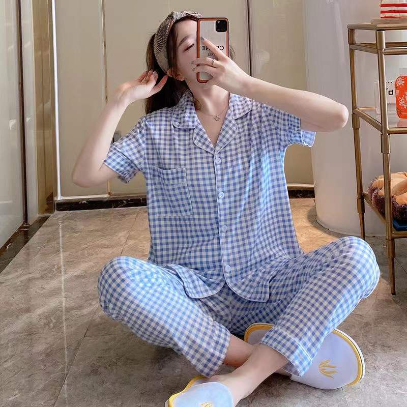 Baju Tidur Wanita Dewasa Piyama Set Kekinian Model Kemeja CP Kotak Series Import