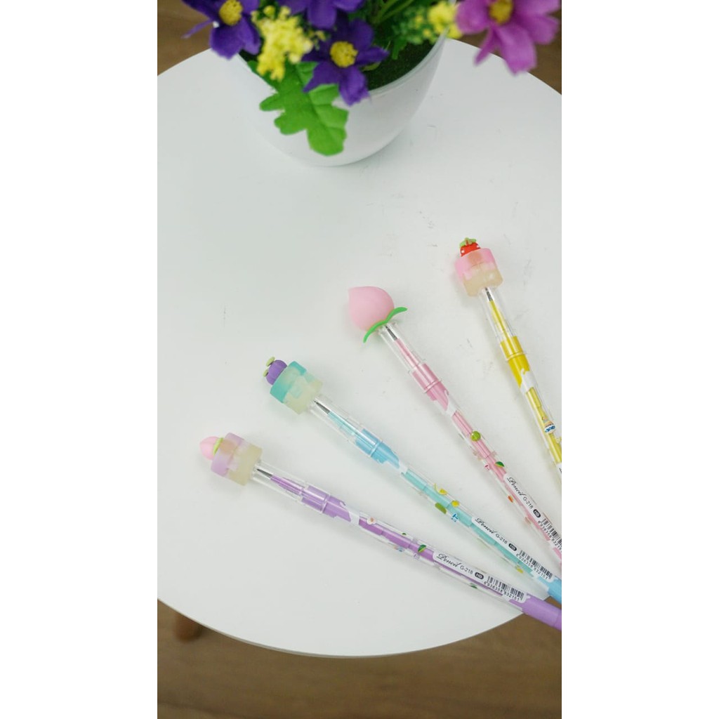 PENSIL CAKE ISI 1 PCS PENSIL SUSUN BENSIA LANTU PENSIL PELURU DESSERT CUPCAKE PEACH KUE