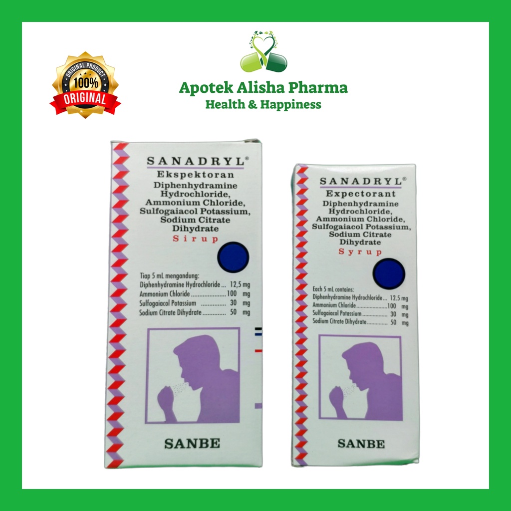 Sanadryl Ekspektoran Sirup 60/120ml-Sanadril Ekspektoran Sirup Obat Batuk Berdahak Anak/Dewasa/