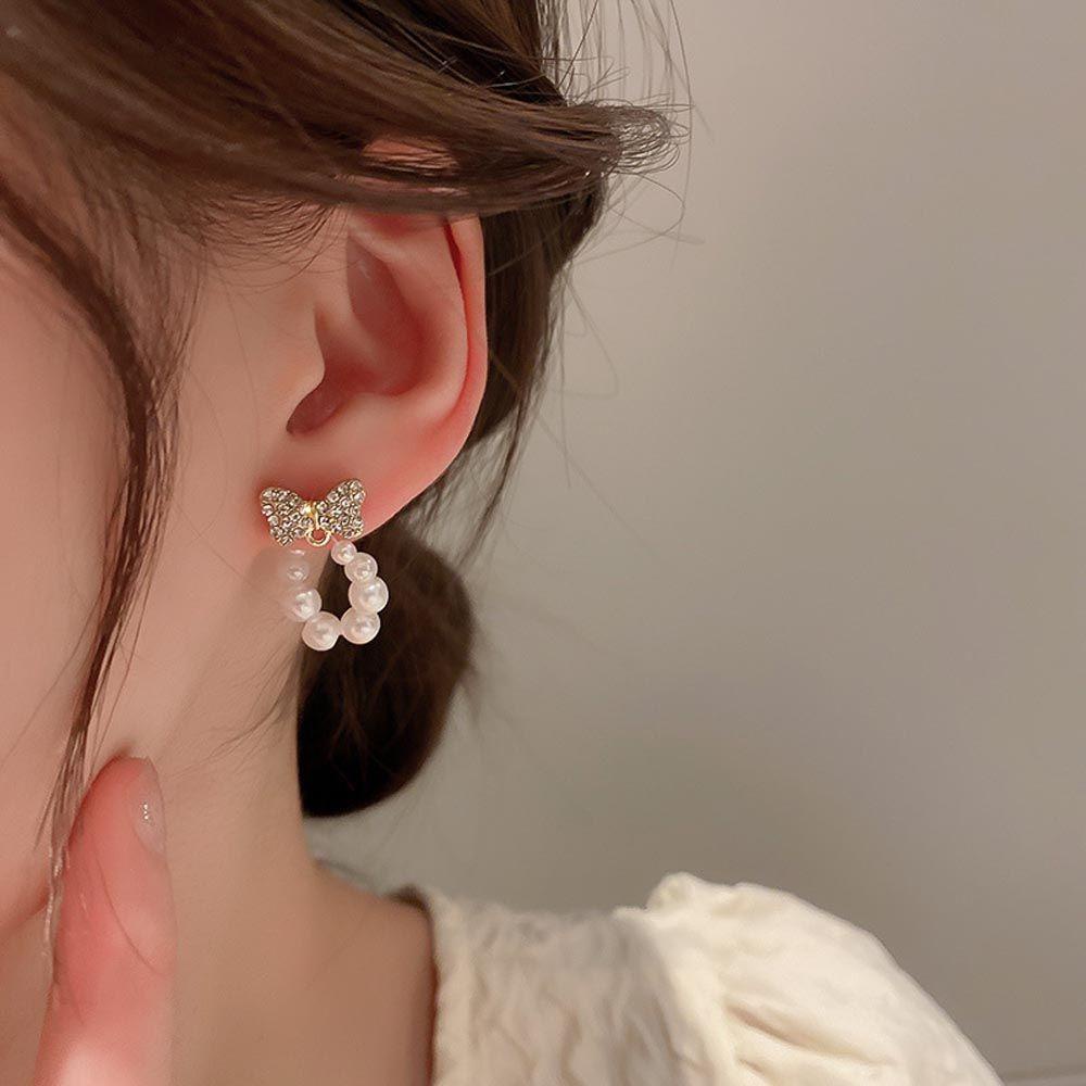 Mxbeauty Wanita Anting Stud Hadiah Vintage Untuk Gadis Busur Temperamen Zirkon Drop Earrings