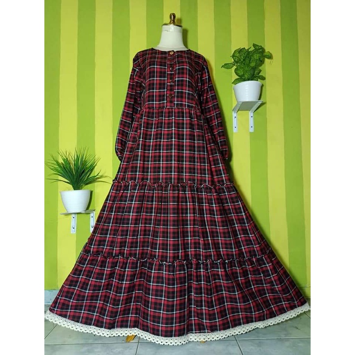 LANGSUNG KIRIM GAMIS FLANEL SUSUN  JUMBO AKSEN RENDA BUSUI MUSLIMAH WANITA ELEGAN