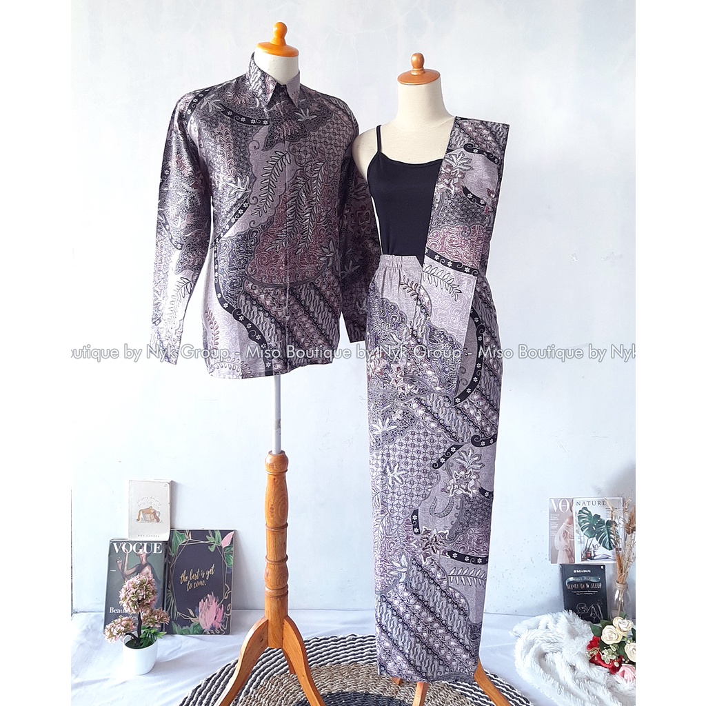 MISO BUTIK - Rok Span Batik dan Kemeja Pria Azkia / Ready Stock Kemeja + Rok Free Selendang / Couple Batik Keluarga Seragam Sarimbit / Kemeja Lengan Panjang Katun Prima Halus / Rok Span Wanita Model Terbaru / Batik Couple Spesial  / Batik Premium Modern