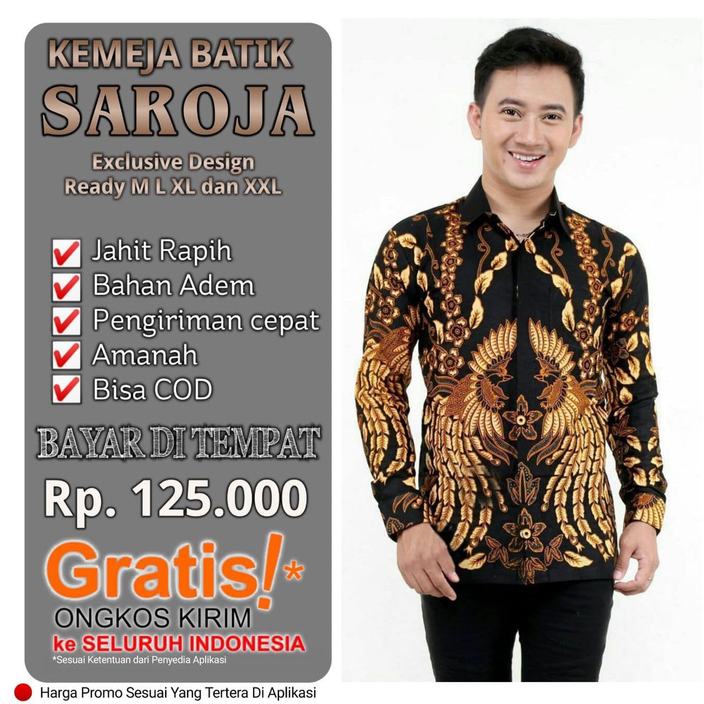 SAROJA BATIK Kemeja Lengan Panjang Kemeja Batik Seragam Kantor  Motif Rantai Kuning