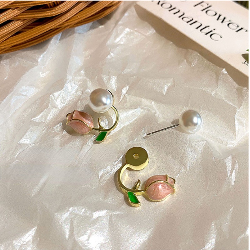 Anting Bunga tulip Mutiara Aksesoris Wanita Korea Manis Lucu