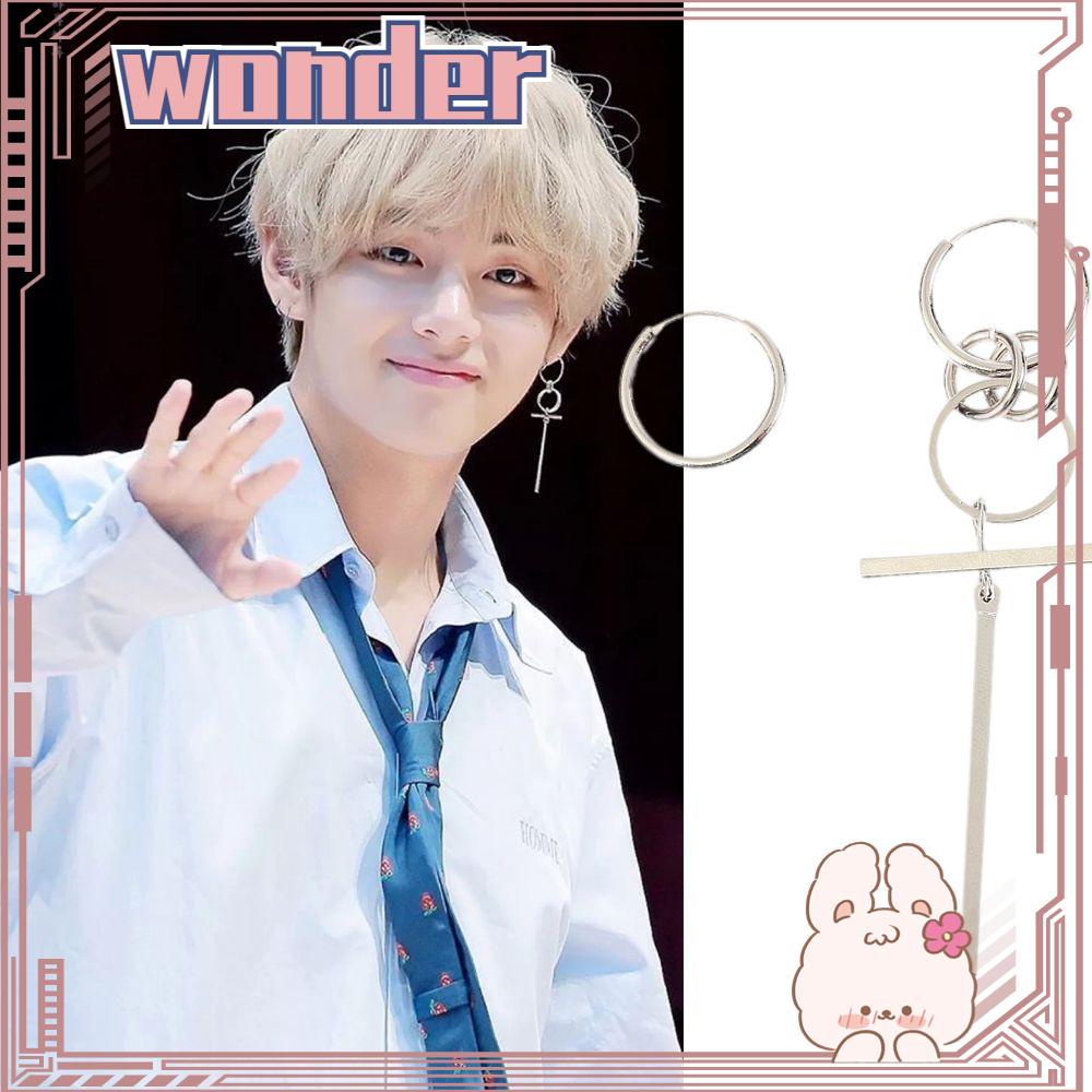 Anting Stud Desain Kim Taehyung Geometris Bahan Alloy Warna Silver Gaya Korea Untuk Pria Dan Wanita