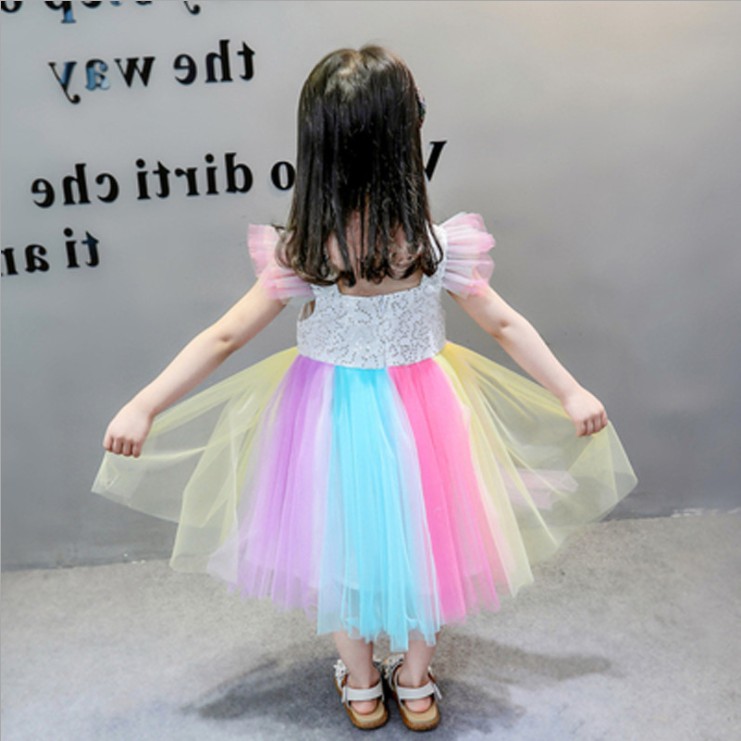 Unicorn Dress Anak Kartun Lucu Pelangi Gaun princess cewek Gadis Import