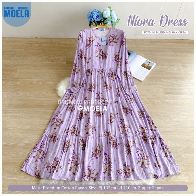 Lines Niora Dress Gamis Jumbo Allsize Busui Premium Catton Rayon Original Ori Moela Berlabel-Niora