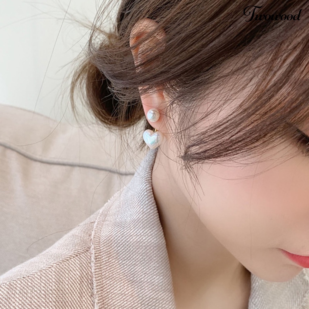 1 Pasang Anting Piercing Mutiara Imitasi Bentuk Hati Warna Putih Untuk Wanita