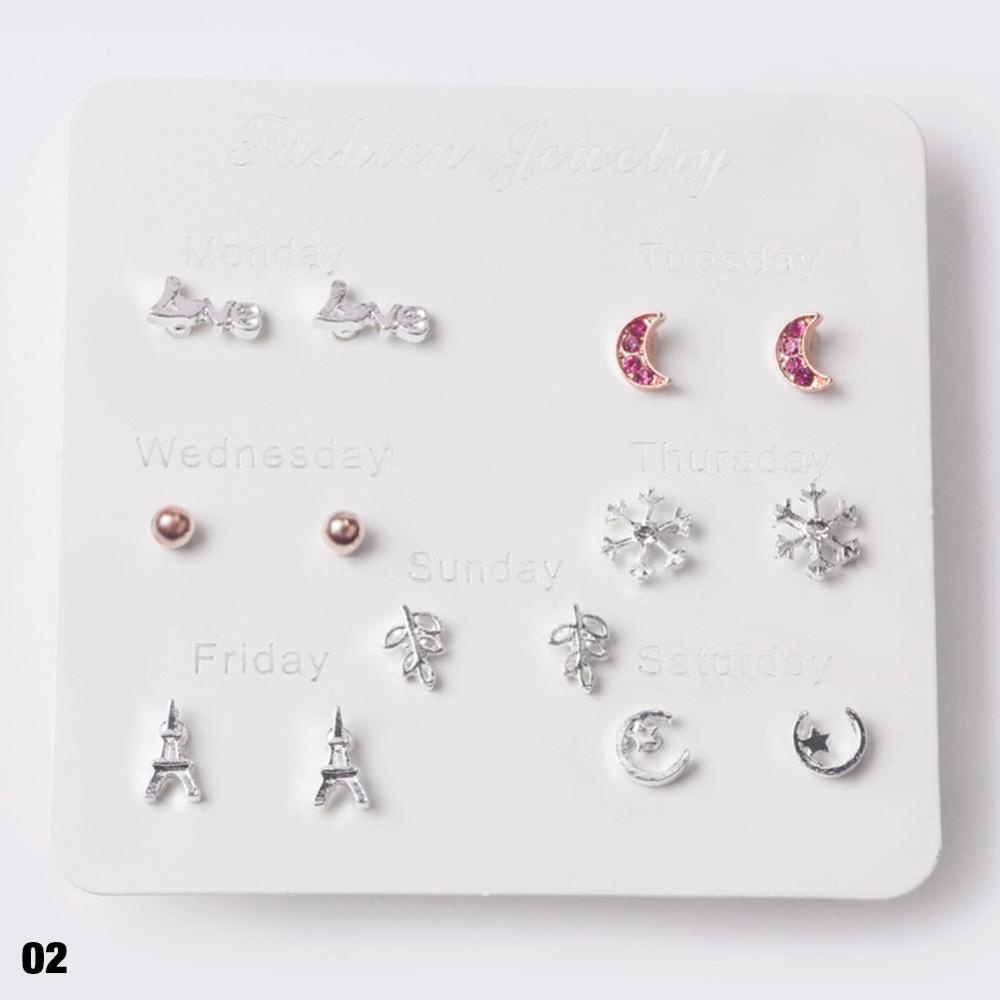 Timekey 7 Pasangset Anting Tusuk Aneka Desain Gaya Korea Untuk Wanita A1K2