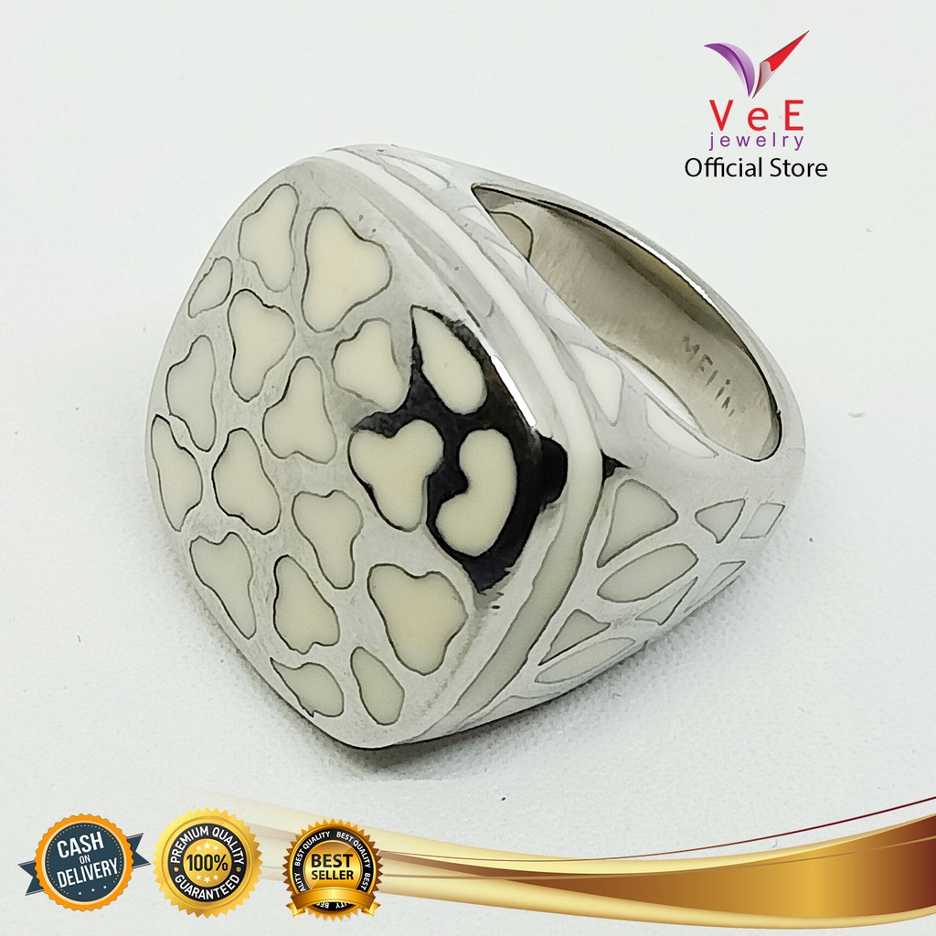Cincin Titanium Batu Giok Putih Kotak - VeE Cincin Wanita Pria