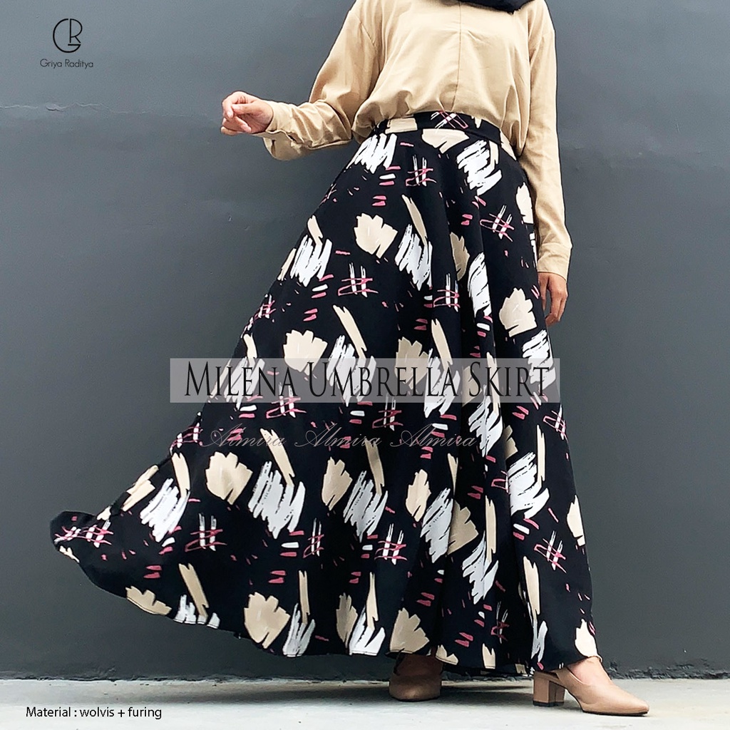 Rok Panjang Wanita Payung Muslimah Lebar  Milena Wolvis Umbrella Skirt Rok Flare Griyaraditya Almira