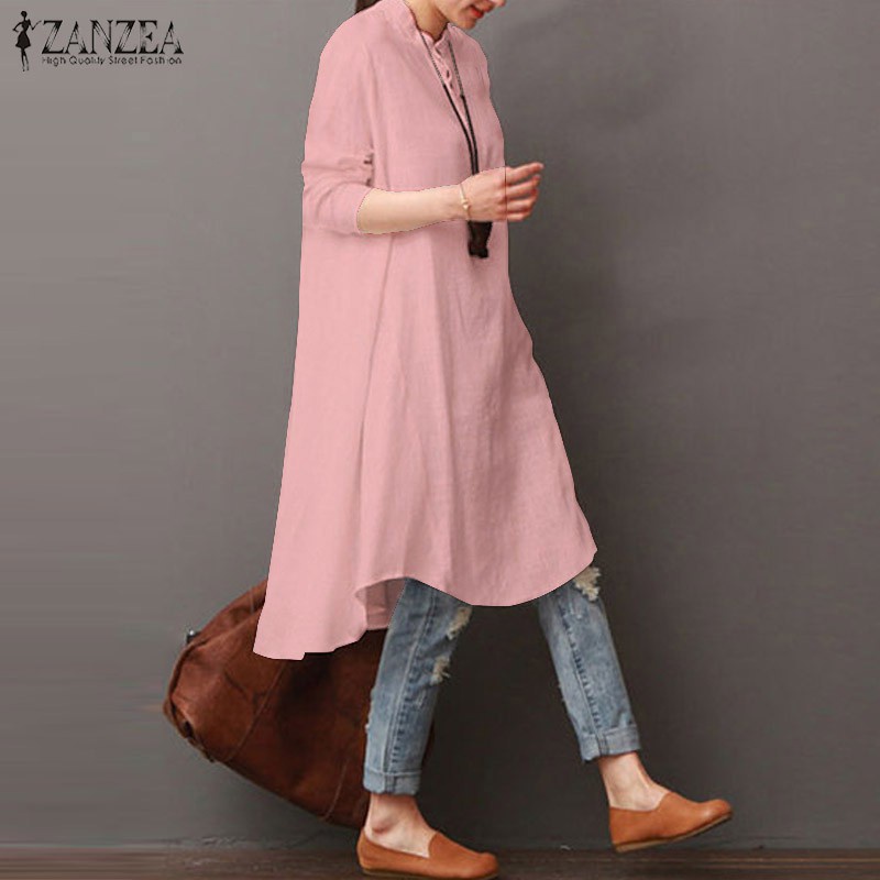 ZANZEA Womens Cotton Casual Boho Loose Party Plus Size Shirt Dress