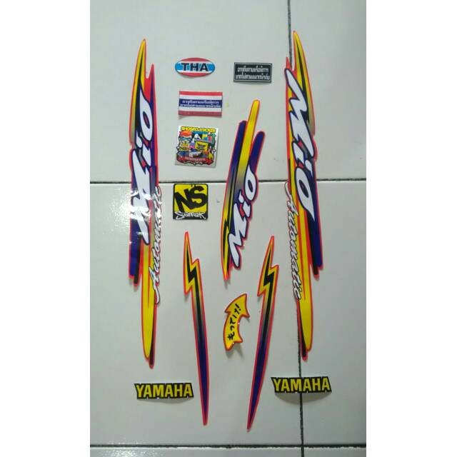 Striping mio kuning biru sticker mio sporty smile variasi custom thailand style lis body mio lama