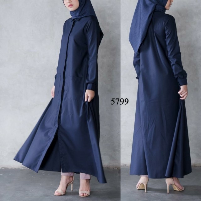 012 5799 JUMBO GAMIS POLARIS NAVY BAJU GAMIS MUSLIM WANITA DEWASA MODERN TERBARU GROSIR TANAH ABANG