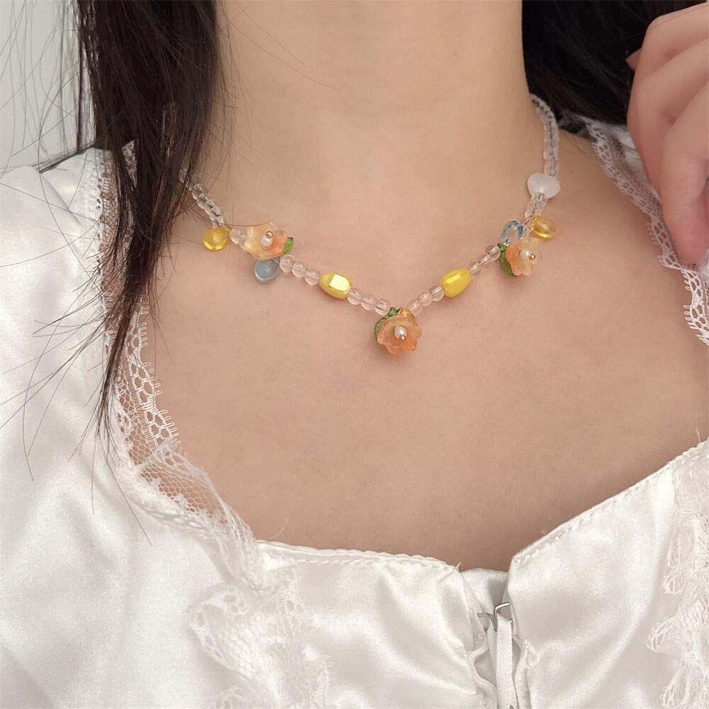 Mxbeauty Kalung Wanita Retro Vintage Liontin Musim Panas Temperamen Akrilik Rantai Klavikula