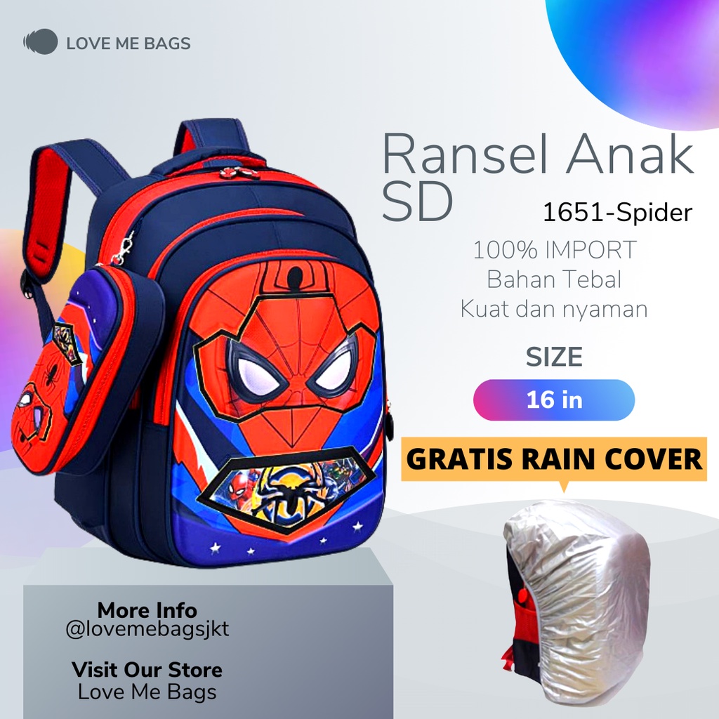 Tas Anak Laki Laki LMB Tas Sekolah Yang Keren Dengan Motif Superhero Terkenal Timbul 6D Bahan Yang Kuat dan Nyaman Dipakai Cocok Untuk Anak SD Muat untuk Buku Paket dan LKD