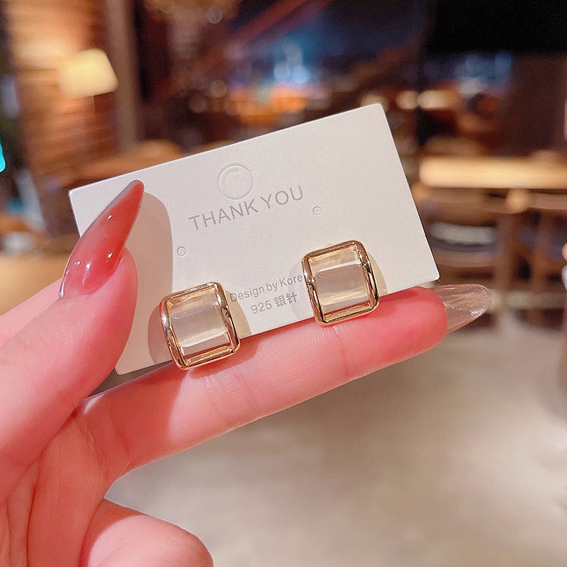 Shuling Summer Super Cute Opal Geometric Stud Earrings Female S925 silver needle Women Ear Jewelry