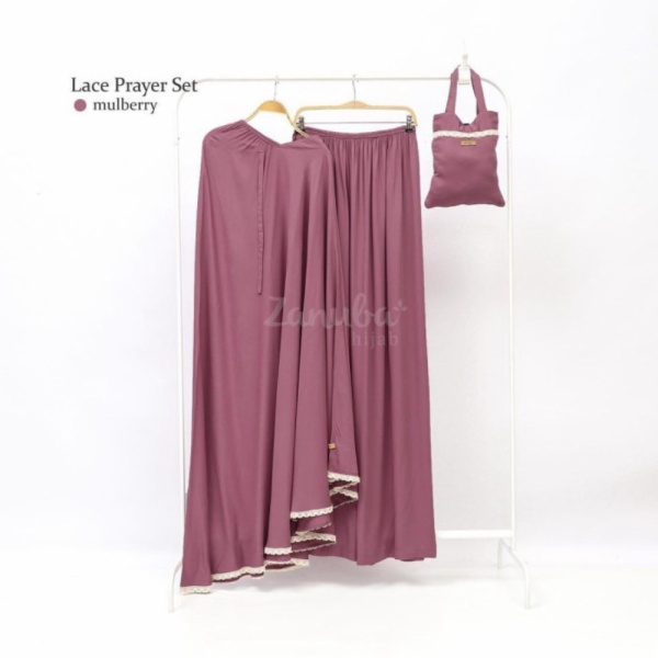 Lace Prayer Set by Zanuba  Mukena Rayon Twill Premium - Mulberry L Berkualitas