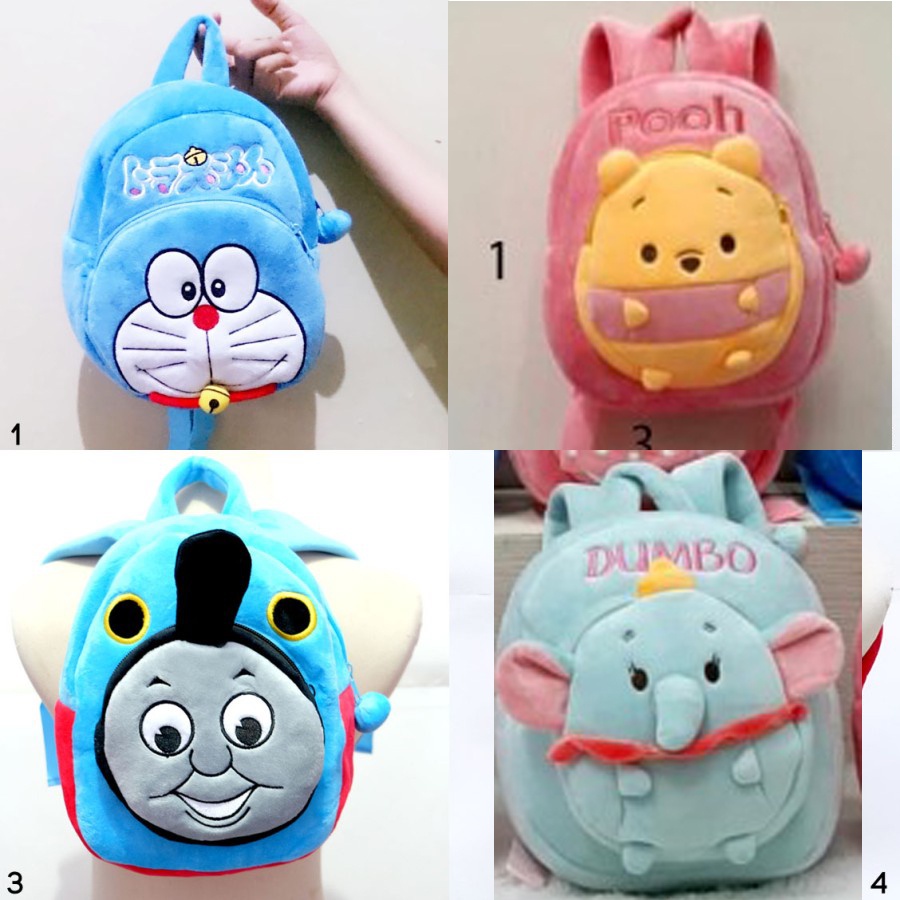 Tas Ransel M sekolah anak paud boneka doraemon pooh thomas bona gajah kado baby kids backpack animal cartoon ufufy elephant