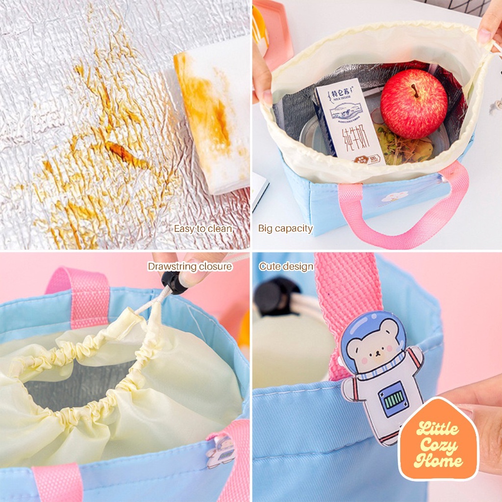 PASTEL WATERPROOF LUNCH BAG / Tas Bekal Serut Warna Lucu Anti Air/ Cooler Bag Lunch Box Aluminium Foil