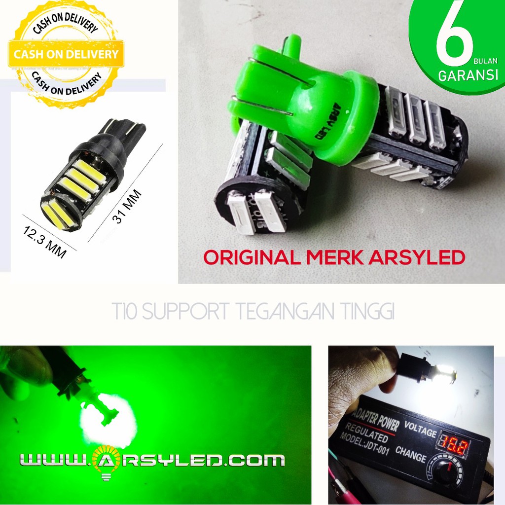 Lampu Led senja Motor Mobil T10 7014 11 titik Sein Mundur Super Terang Beat Vario Mio Garansi-hijau