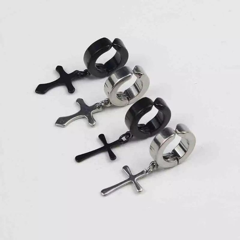 Anting Salib Jepit Anting Pria Korea Anting Titanium